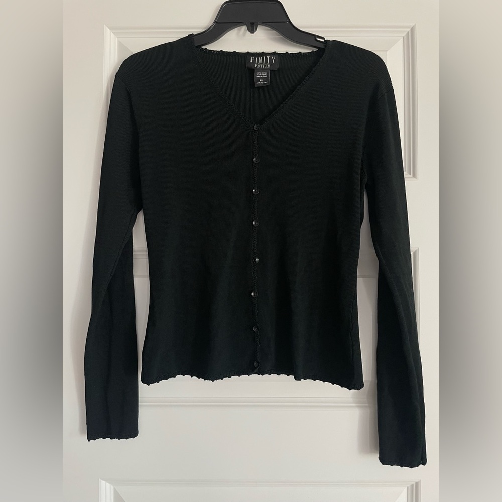 Vintage Finity Petite Black Stretch Cropped Cardigan Top Large